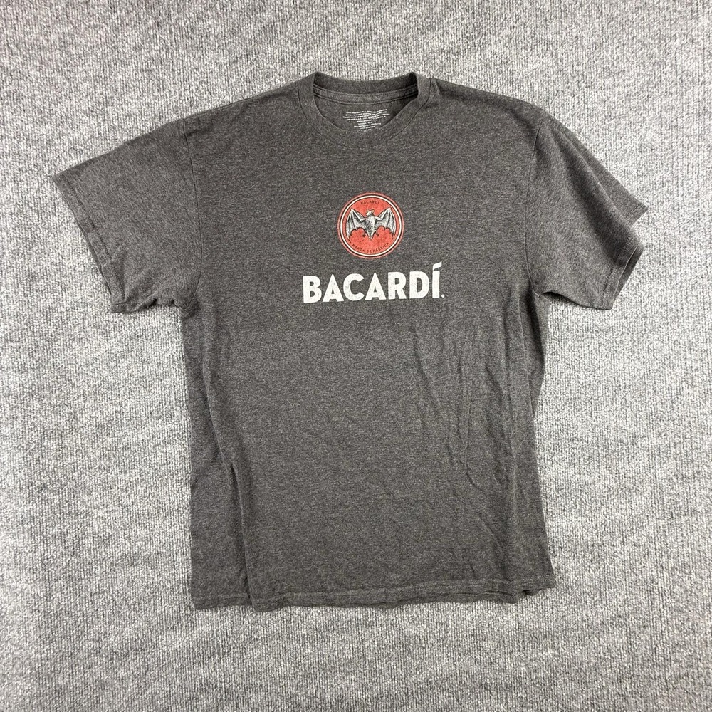 Bacardi Shirt Mens Large Gray Bat Logo Rum Bar Promo Alcohol Graphic T-Shirt Tee
